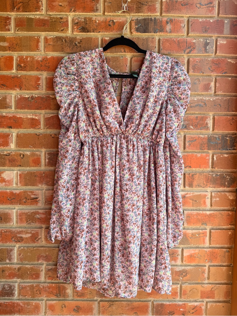 wild fable Pink Lilac Floral V-Neck Puff Sleeve Mini Dress